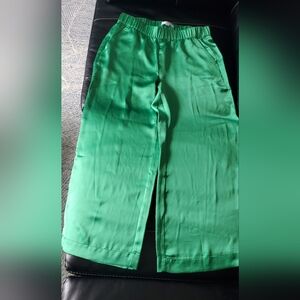 Green Satin-Look Wide-Leg Pants